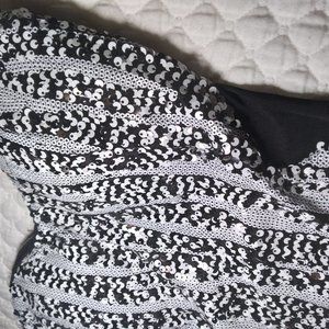 BEBE black and white sequined sexy mini dress